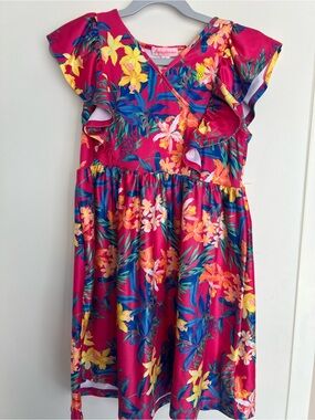 Tommy Bahama Hot Pink Tropical Floral Ruffle Sleeve Dress